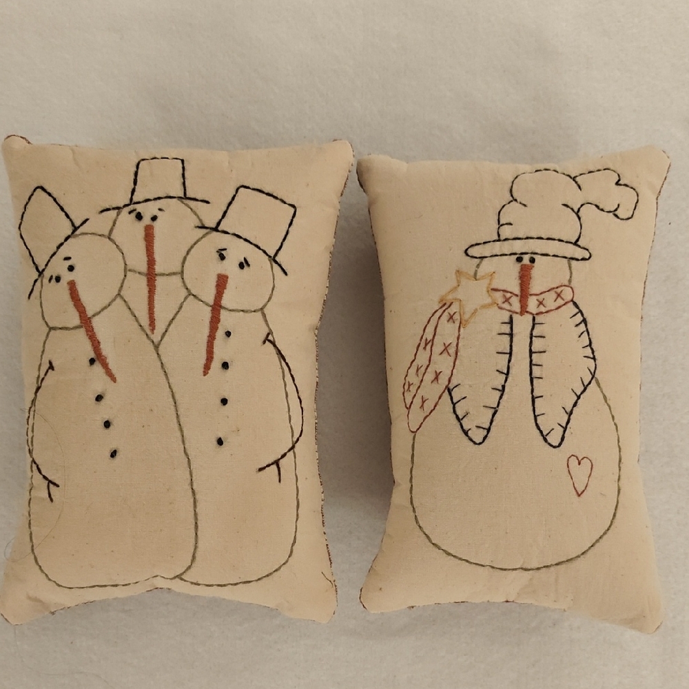 Festive Snowman Holiday Pillows - Cream and Brown